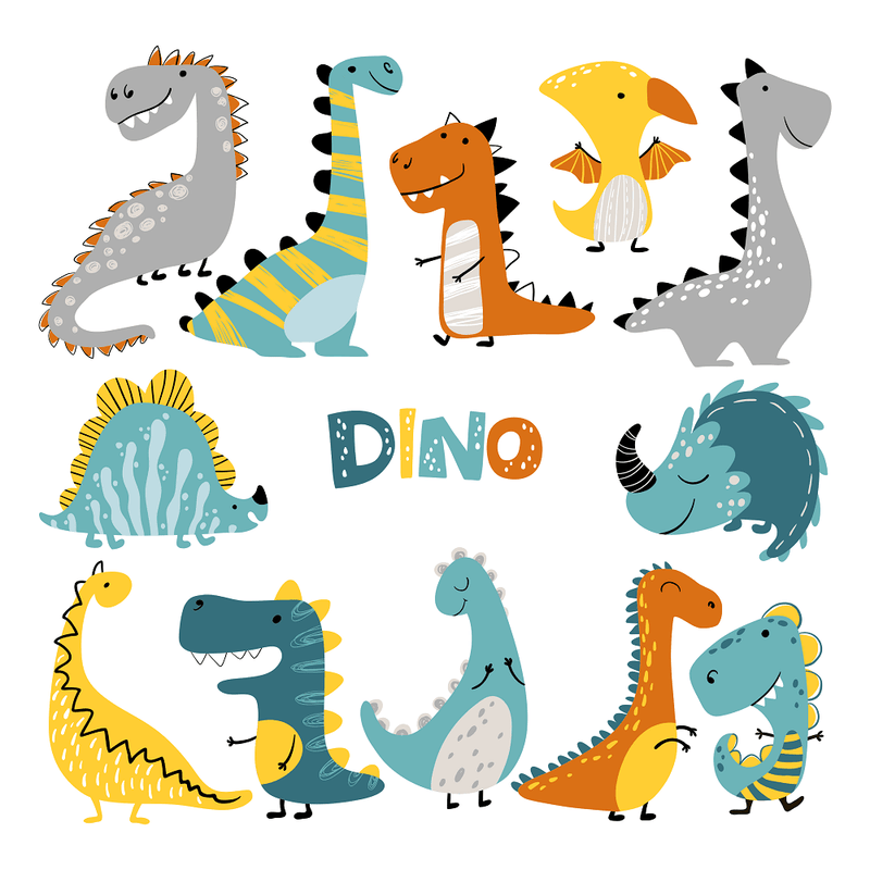 Scandinavian Dino Set Fabric Panel - Multi - ineedfabric.com