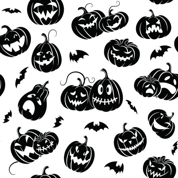 Scary Pumpkins and Bats Fabric - Black/White - ineedfabric.com