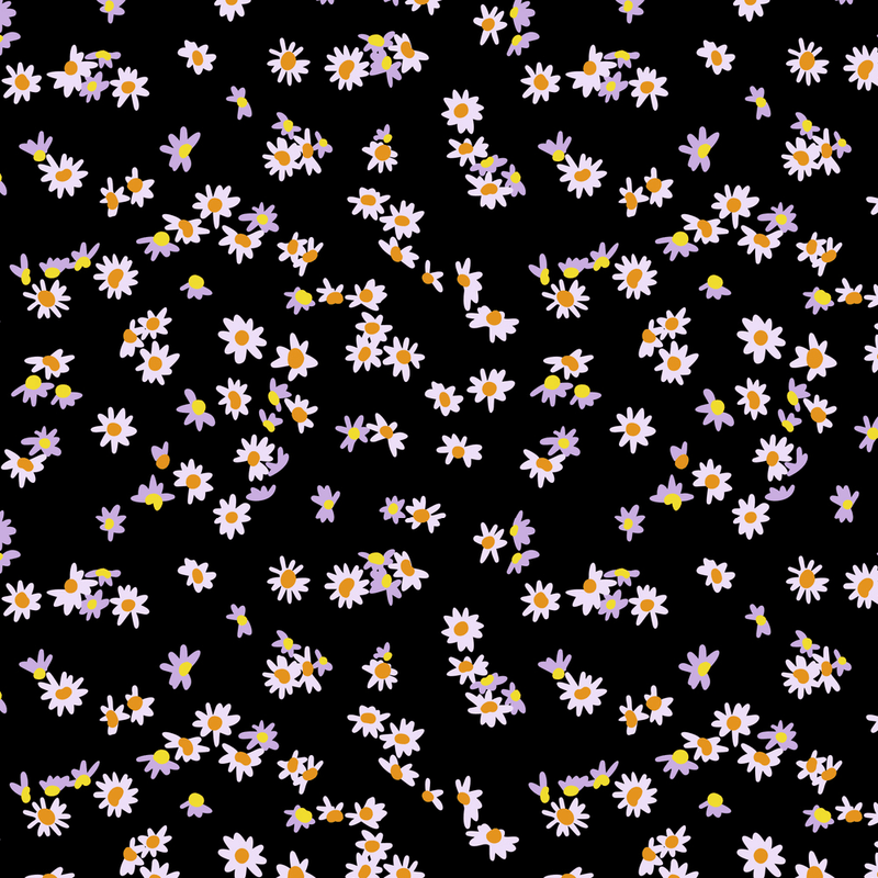 Scattered Daisies Fabric - Black - ineedfabric.com
