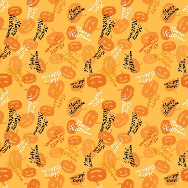 Scattered Pumpkins and Words Fabric - Orange - ineedfabric.com