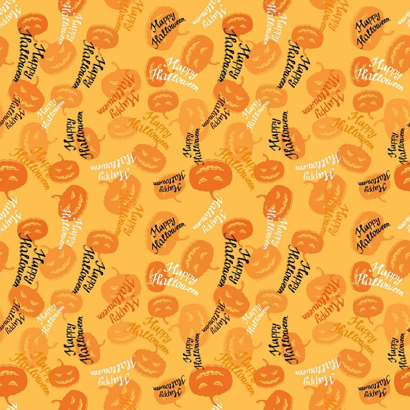 Scattered Pumpkins and Words Fabric - Orange - ineedfabric.com