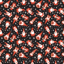 Scattered Santa Claus Gnomes Fabric - Black - ineedfabric.com