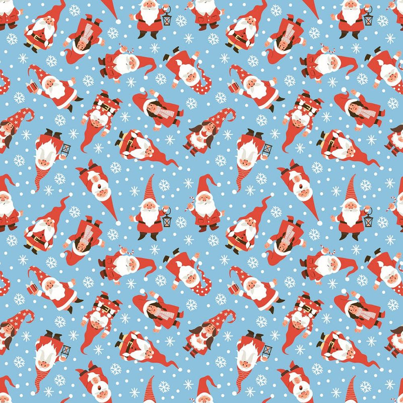 Scattered Santa Claus Gnomes Fabric - Blue - ineedfabric.com