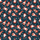 Scattered Santa Claus Gnomes Fabric - Navy Blue - ineedfabric.com
