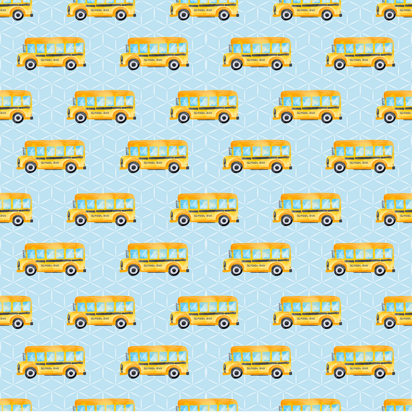 School Bus on Box Fabric - Blue - ineedfabric.com