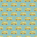 School Bus on Horizontal Striped Fabric - Teal - ineedfabric.com