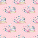 School Supply Bundle on Horizontal Striped Fabric - Pink - ineedfabric.com