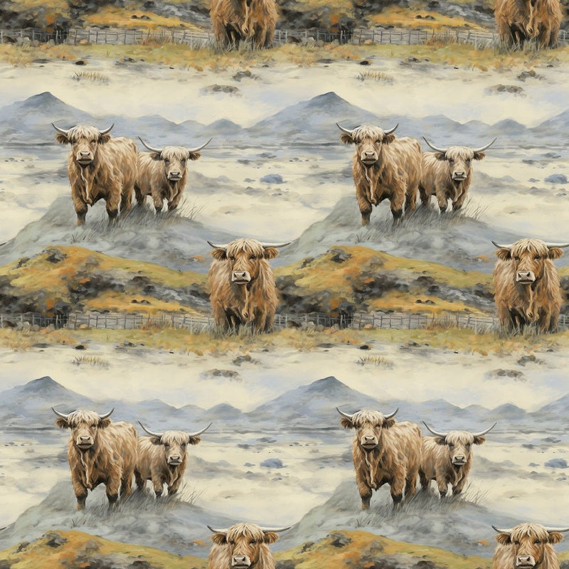 Scottish Highland Cows 12 Fabric - ineedfabric.com