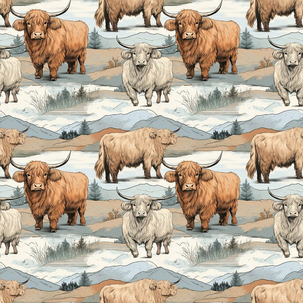 Scottish Highland Cows 14 Fabric - ineedfabric.com