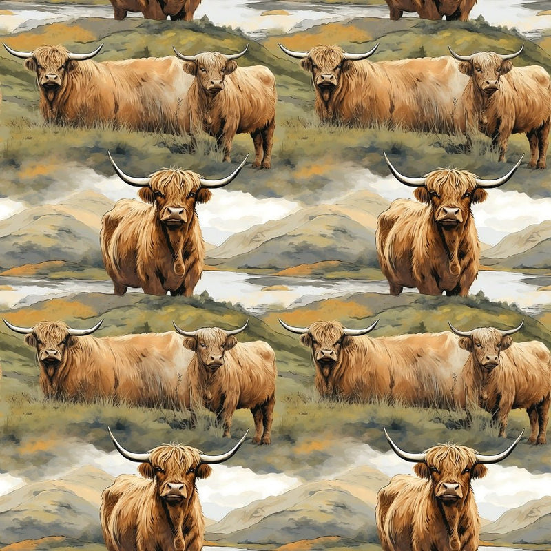 Scottish Highland Cows 15 Fabric - ineedfabric.com