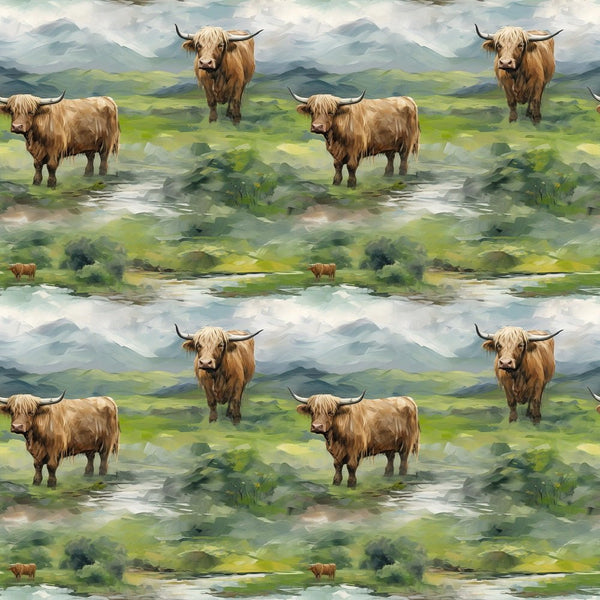 Scottish Highland Cows 2 Fabric - ineedfabric.com