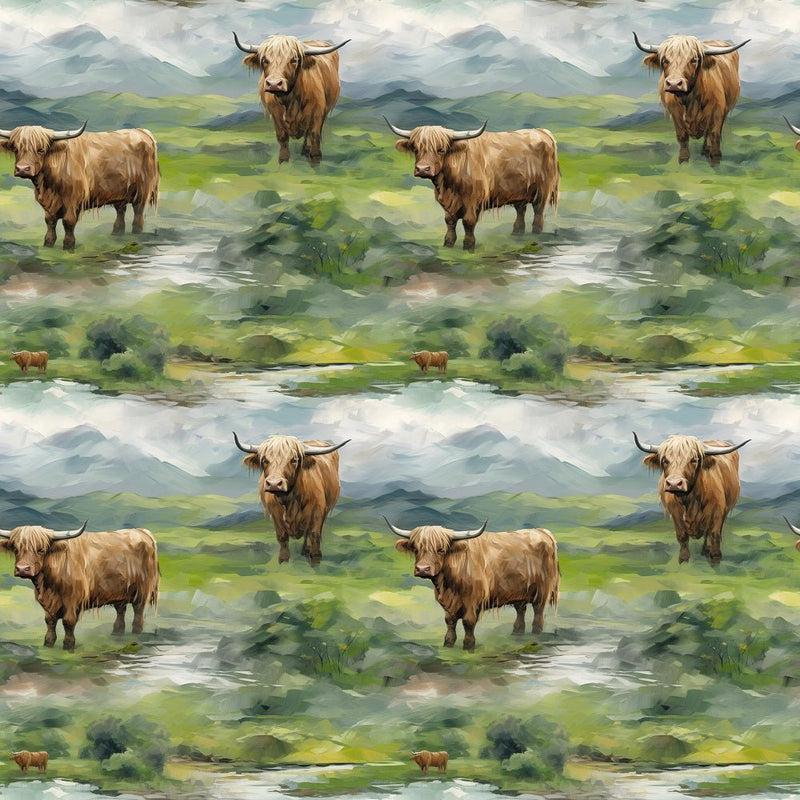 Scottish Highland Cows 2 Fabric - ineedfabric.com