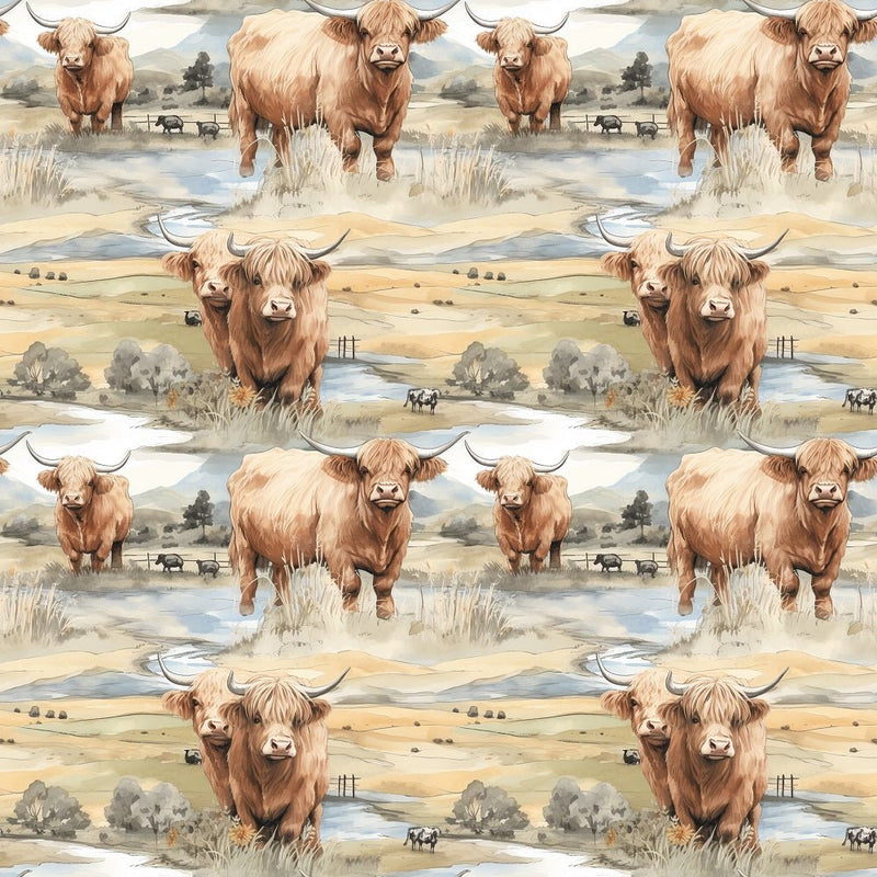 Scottish Highland Cows 3 Fabric - ineedfabric.com