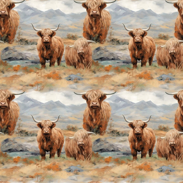 Scottish Highland Cows 7 Fabric - ineedfabric.com