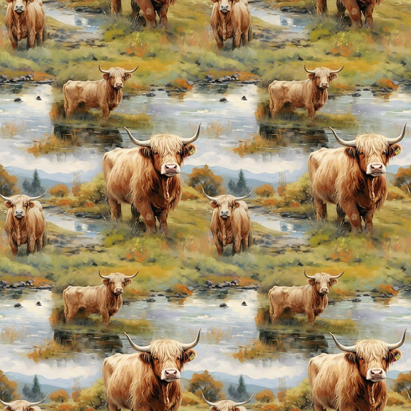 Scottish Highland Cows 8 Fabric - ineedfabric.com