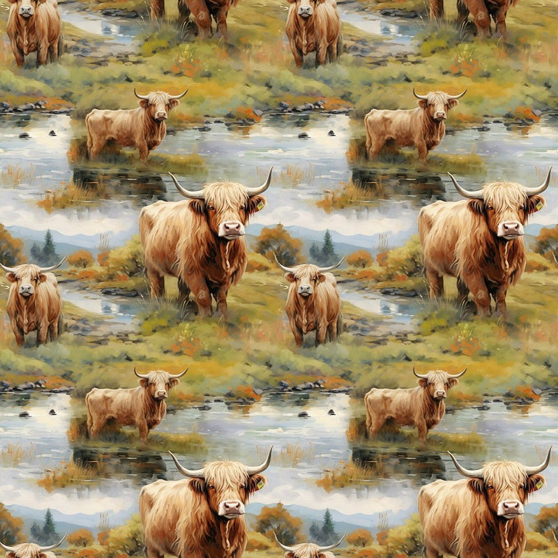 Scottish Highland Cows 8 Fabric - ineedfabric.com