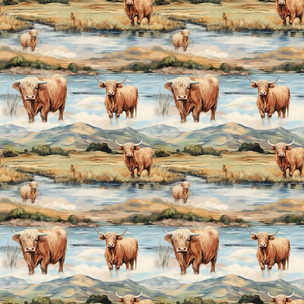Scottish Highland Cows 9 Fabric - ineedfabric.com
