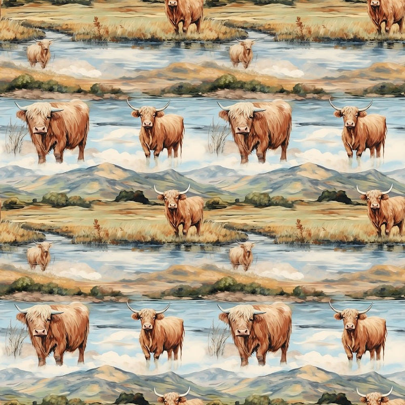 Scottish Highland Cows 9 Fabric - ineedfabric.com