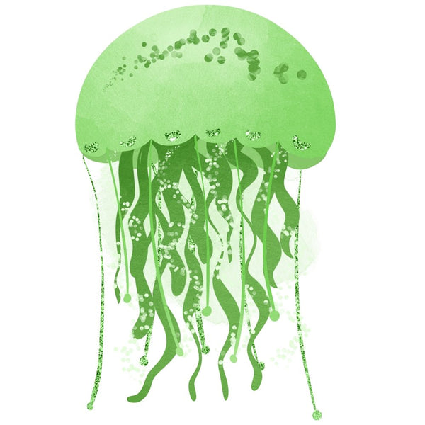 Sea Jellyfish Green Fabric Panel - ineedfabric.com
