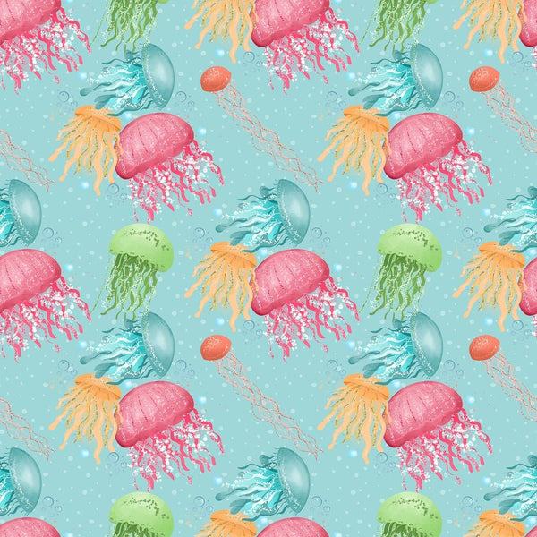 Sea Jellyfish Smack Fabric - Blue - ineedfabric.com