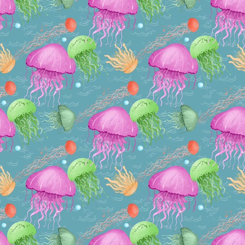 Sea Jellyfish Smack Fabric - Dark Blue - ineedfabric.com