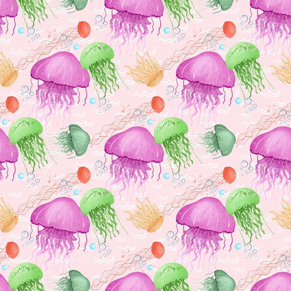 Sea Jellyfish Smack Fabric - Pink - ineedfabric.com