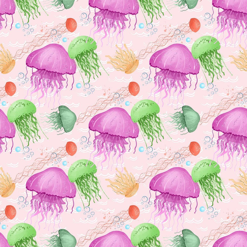 Sea Jellyfish Smack Fabric - Pink - ineedfabric.com