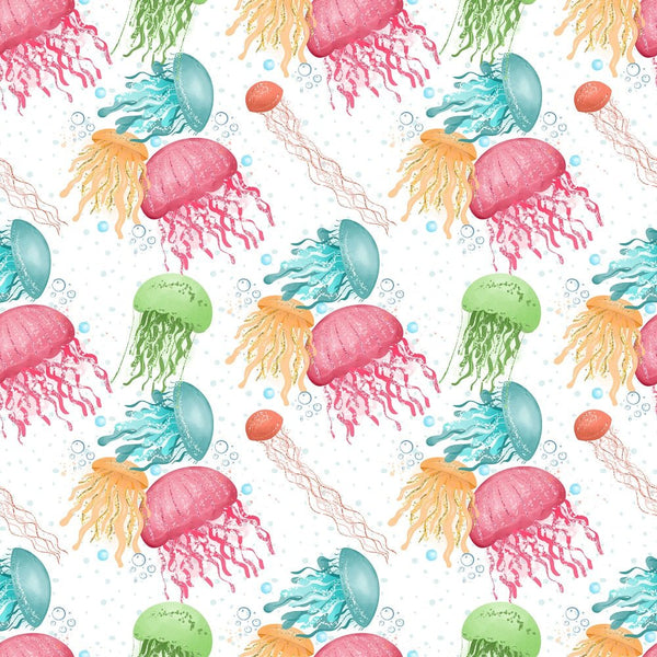 Sea Jellyfish Smack Fabric - White - ineedfabric.com