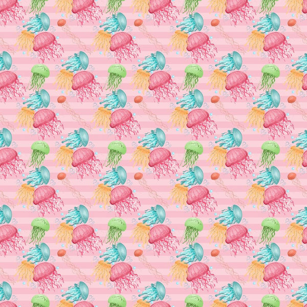 Sea Jellyfish Smack Stripe Fabric - Pink - ineedfabric.com