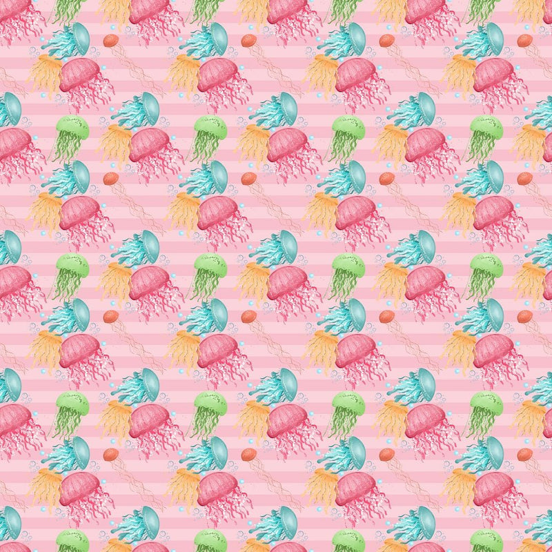 Sea Jellyfish Smack Stripe Fabric - Pink - ineedfabric.com