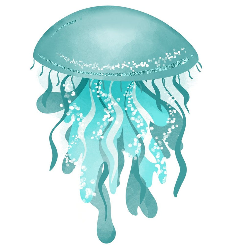 Sea Jellyfish Teal Fabric Panel - ineedfabric.com
