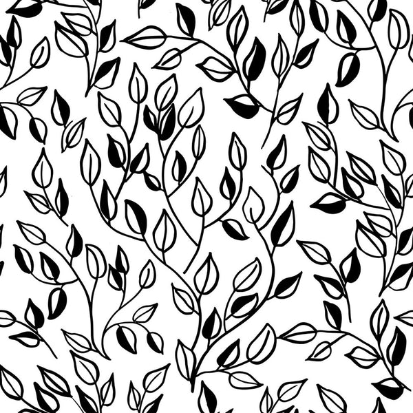 Seamless Modern Leaves Fabric - Black - ineedfabric.com