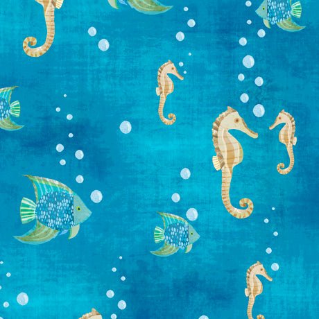 Seashore Seahorses & Fish Fabric - ineedfabric.com