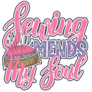 Sewing Mends My Soul Fabric Panel - Pink - ineedfabric.com