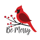 Simple Christmas, Be Merry Cardinal Fabric Panel - White - ineedfabric.com