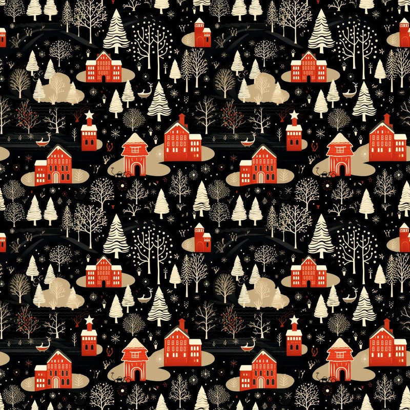 Simple Christmas Village Fabric - ineedfabric.com