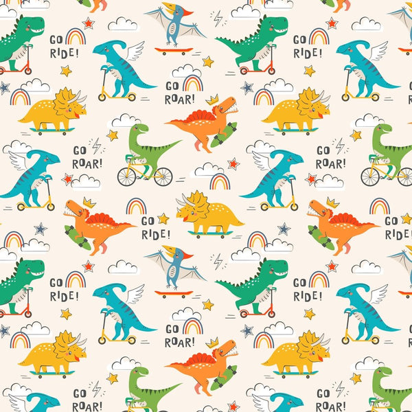 Skater Dinosaurs Fabric - ineedfabric.com