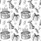 Sketched Birthday Party Candy Fabric - Black/White - ineedfabric.com