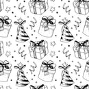 Sketched Birthday Party Fabric - Black/White - ineedfabric.com