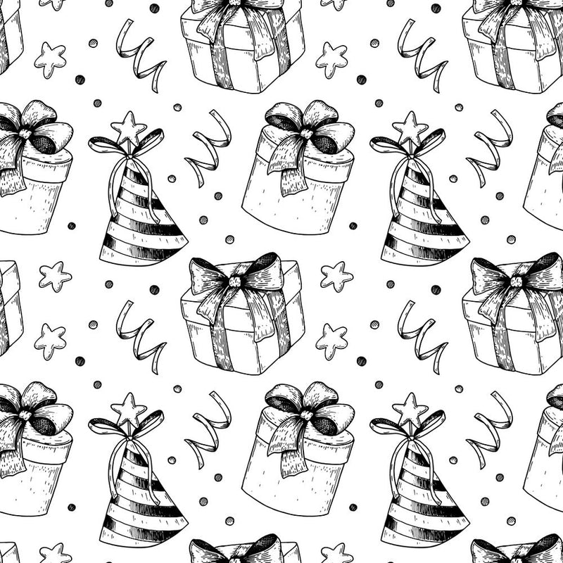 Sketched Birthday Party Fabric - Black/White - ineedfabric.com