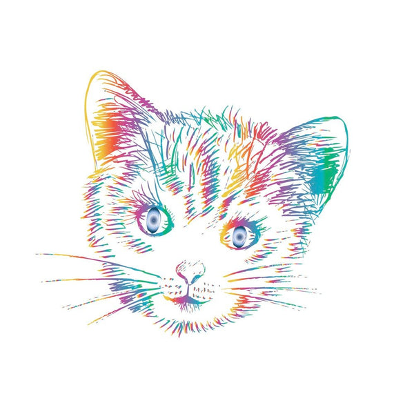 Sketched Cat Head Fabric Panel - ineedfabric.com