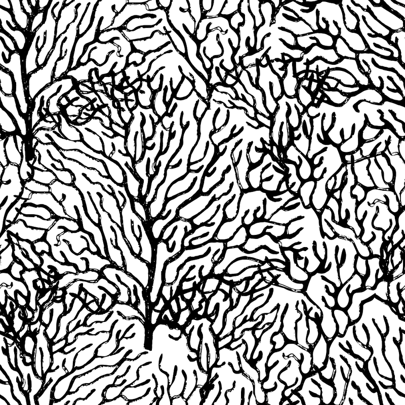 Sketched Coral Fabric - Black/White - ineedfabric.com