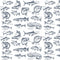 Sketched Fresh & Salt Water Fish Fabric - ineedfabric.com