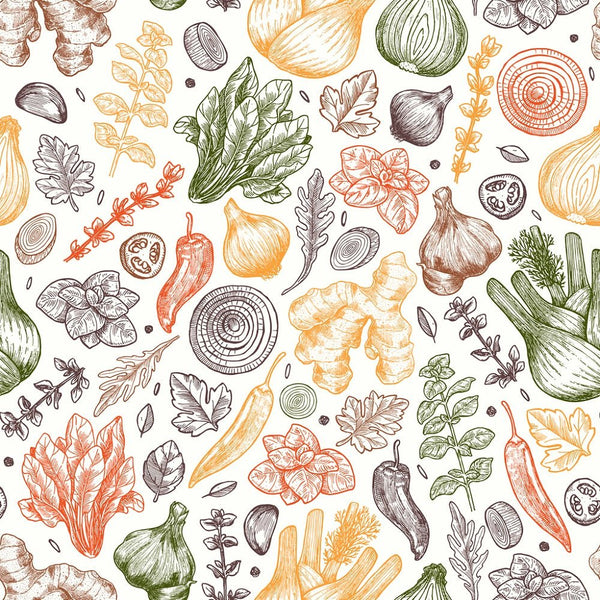 Sketched Herbs & Spices Fabric - ineedfabric.com