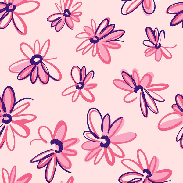 Sketched Meadow Daisies Fabric - Pink - ineedfabric.com