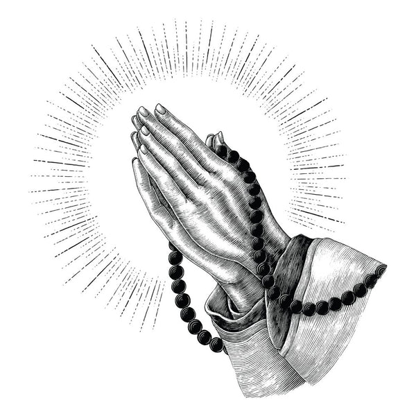 Sketched Praying Hands Fabric Panel - ineedfabric.com