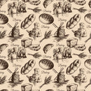 Sketched Vintage Bakery Allover Fabric - Brown - ineedfabric.com