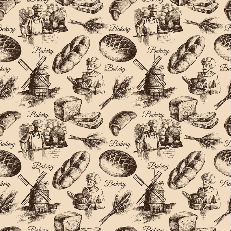 Sketched Vintage Bakery Allover Fabric - Brown - ineedfabric.com
