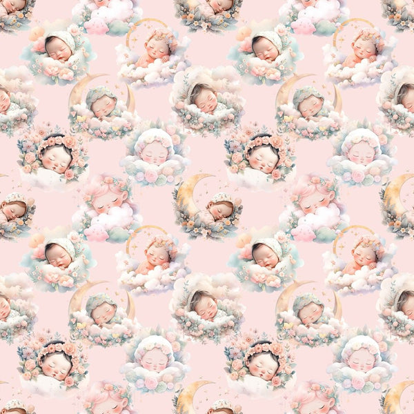 Sleeping Babies On Clouds Fabric - ineedfabric.com