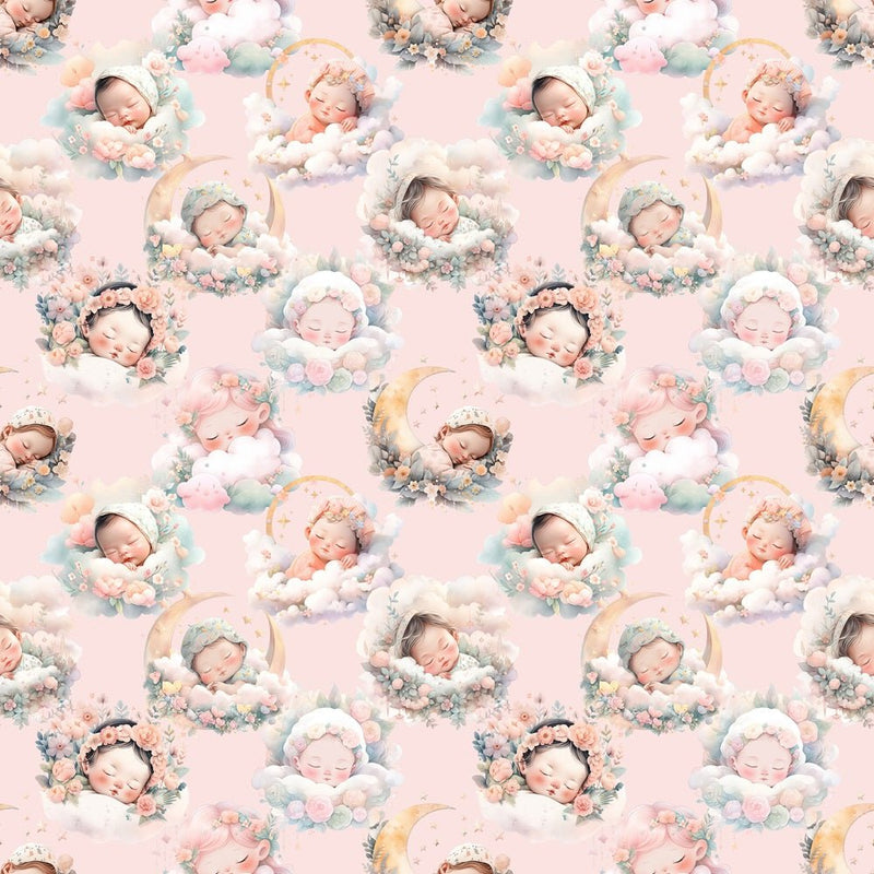 Sleeping Babies On Clouds Fabric - ineedfabric.com